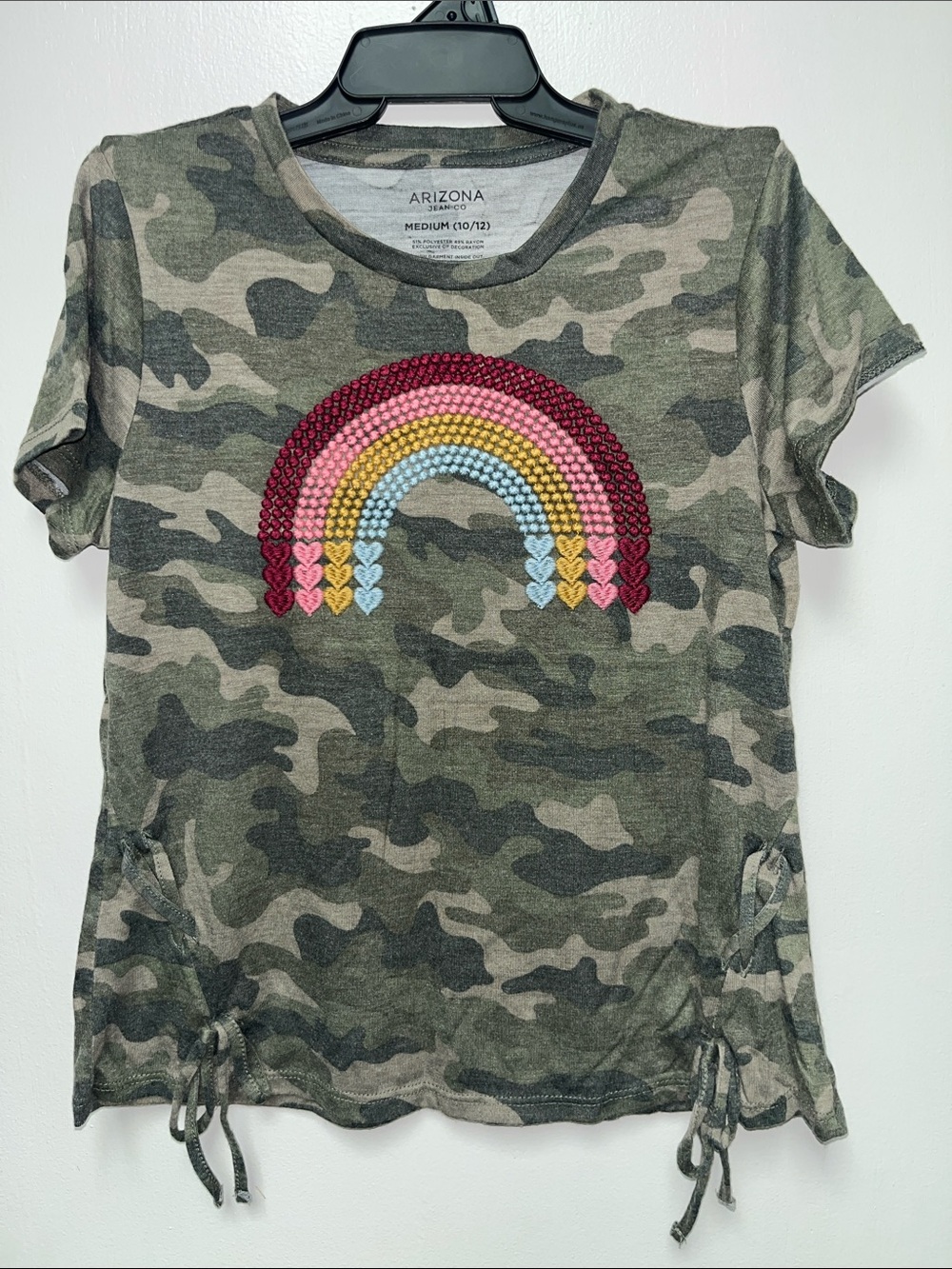 Arizona Jean Company Girls Camo Tee with Pink Yellow Blue Rainbow